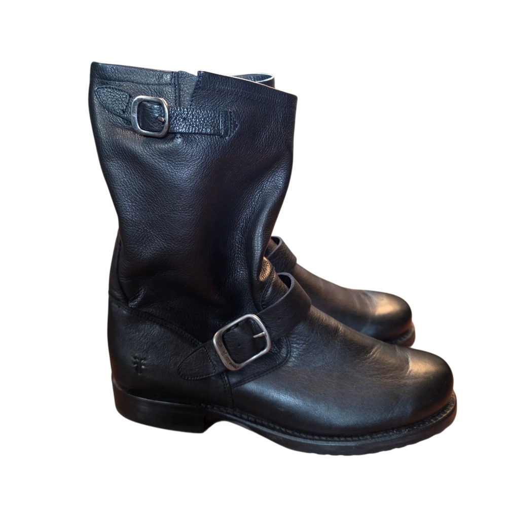 NEW Frye Veronica Flex 9.5 Short Black Leather Engineer Moto Buckle Boots Womens